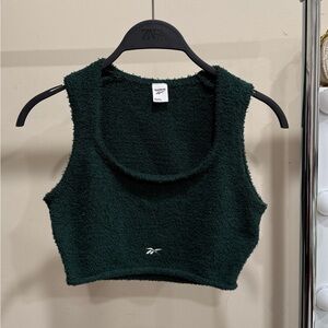 Reebok Fuzzy Cropped Tank Top Green Teddy Textured Athletic Y2K Size S